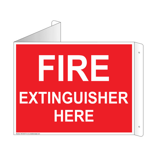 Red Triangle-Mount FIRE EXTINGUISHER HERE Sign NHE-6831Tri