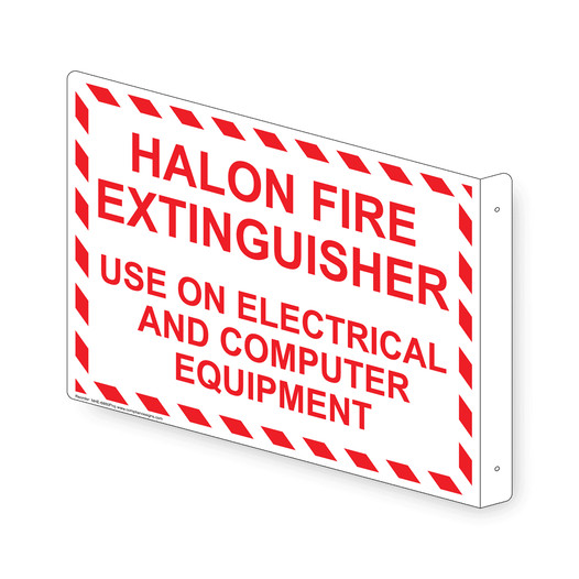 Projection-Mount White HALON FIRE EXTINGUISHER USE ON ELECTRICAL AND COMPUTER EQUIPMENT Sign NHE-6880Proj