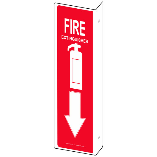 Projection-Mount White FIRE EXTINGUISHER Sign With Symbol NHE-7475Proj