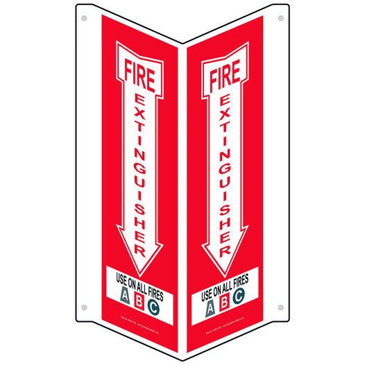Red Triangle-Mount FIRE EXTINGUISHER USE ON ALL FIRES A B C Sign NHE-7495Tri