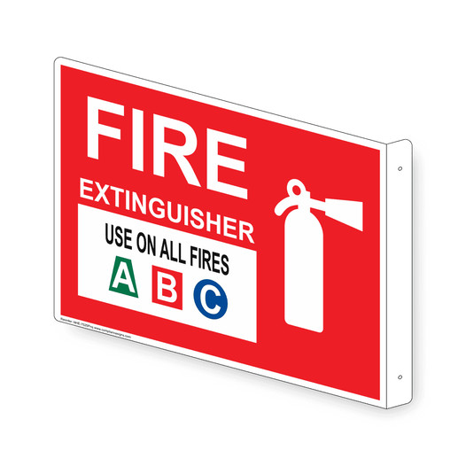 Projection-Mount Red FIRE EXTINGUISHER USE ON ALL FIRES A B C Sign With Symbol NHE-7525Proj