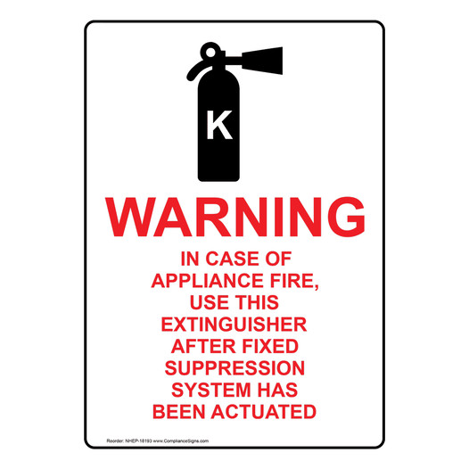 Warning In Case Of Appliance Fire, Use This Extinguisher Sign With Symbol NHEP-18193