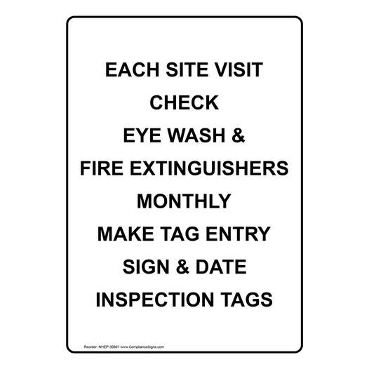 Portrait Each Site Visit Check Eye Wash And Fire Sign NHEP-30897