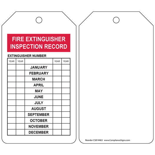 Fire Extinguisher Inspection Record Extinguisher Number Inspection Tag CS814463