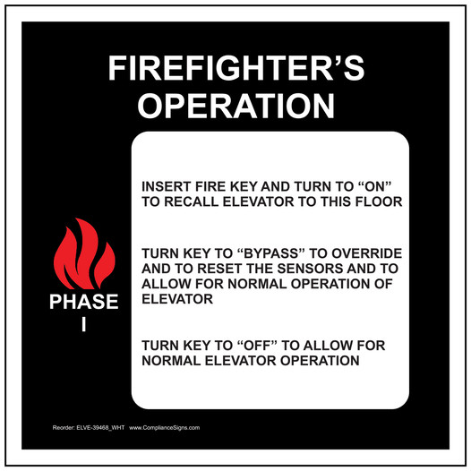 White Firefighters Operation Phase I Insert Fire Sign ELVE-39468_WHT