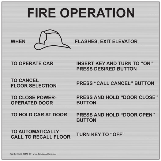 Silver Fire Operation When Flashes, Exit Elevator Sign ELVE-39473_BF