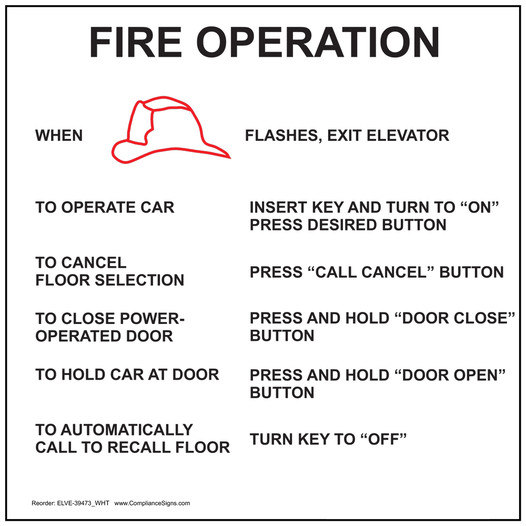White Fire Operation When Flashes, Exit Elevator Sign ELVE-39473_WHT
