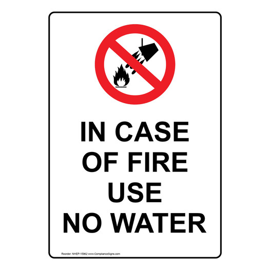 Portrait In Case Of Fire Use No Water Sign With Symbol NHEP-15962