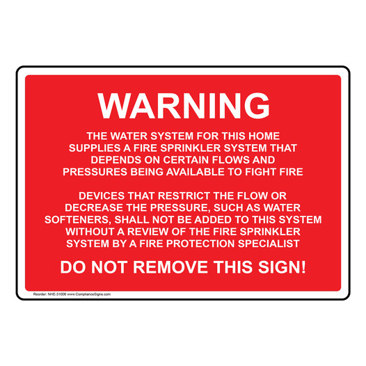 Warning The Water System For This Home Supplies Sign NHE-31006