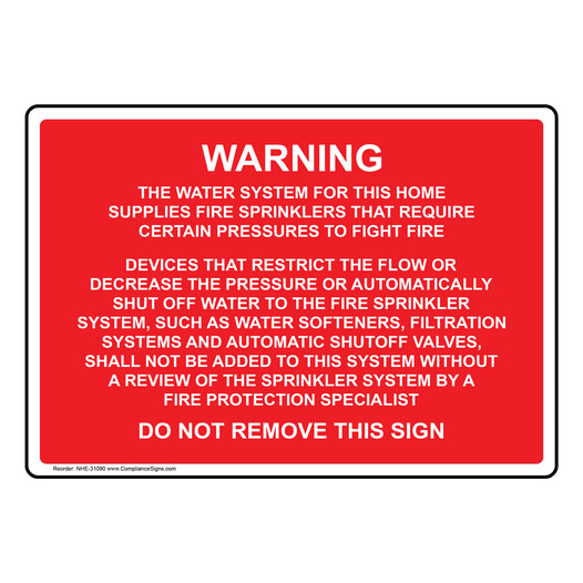 Warning The Water System For This Home Supplies Sign NHE-31090