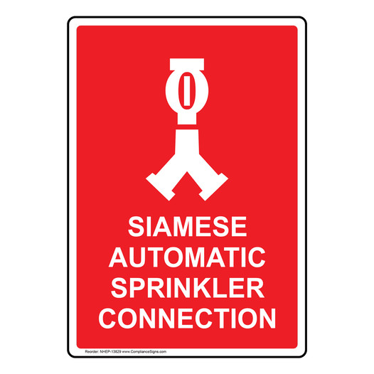 Siamese Automatic Sprinkler Connection Sign With Symbol NHEP-13829