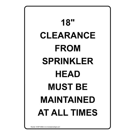 Portrait 18" Clearance From Sprinkler Head Must Sign NHEP-30882