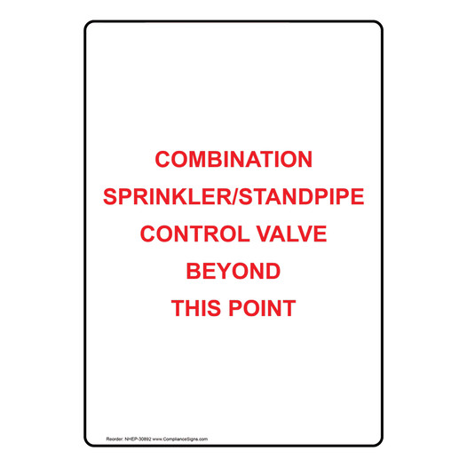 Portrait Combination Sprinkler/Standpipe Control Sign NHEP-30892