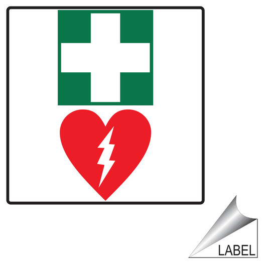 First Aid Station AED Heart Defibrillator Symbol Label LABEL-SYM-148