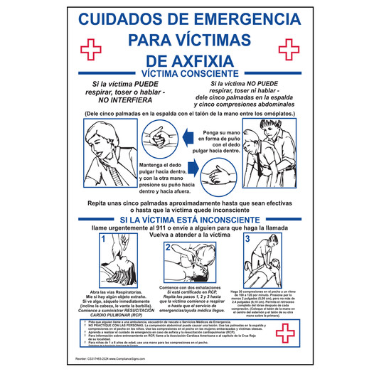 Emergency Care For Choking Spanish Sign NHS-13430 Emergency Response