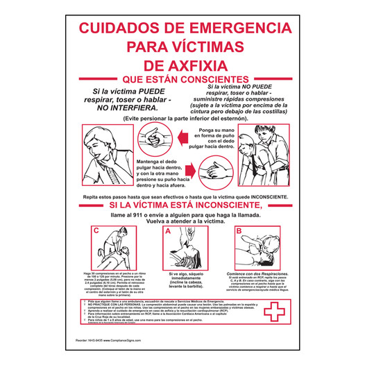 Spanish Vertical Sign Emergency Response Emergency Care For Choking