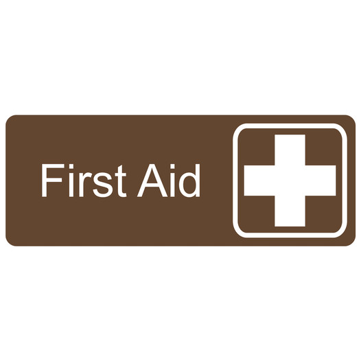 Brown Engraved First Aid Sign with Symbol