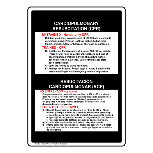 Cardiopulmonary Resuscitation CPR Bilingual Sign NHB-17794