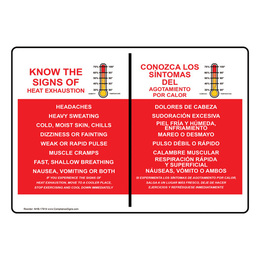 Know Thes Of Heat Exhaustion Bilingual Sign NHB-17814