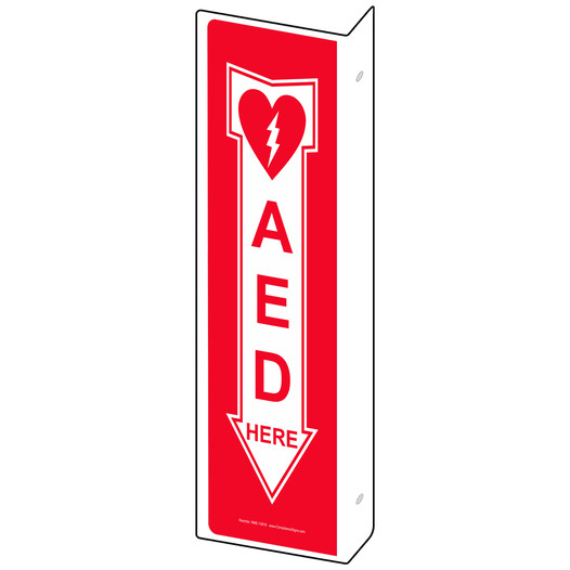 Projection-Mount Red AED HERE Sign With Symbol NHE-13918Proj
