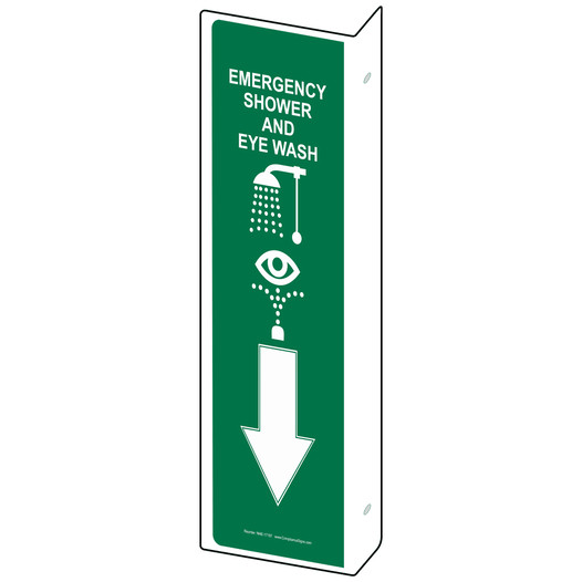 Projection-Mount Green EMERGENCY SHOWER AND EYE WASH Sign With Symbol NHE-17187Proj