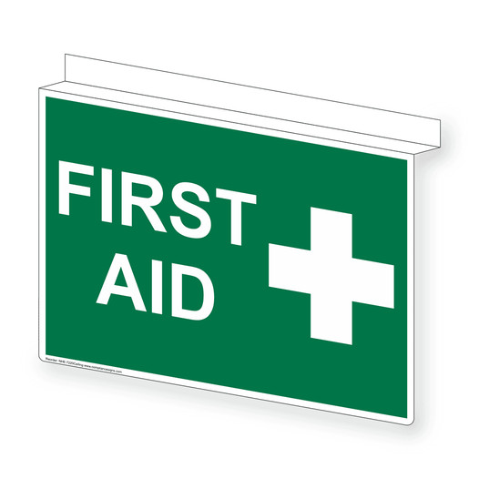 Green Ceiling-Mount FIRST AID Sign NHE-7220Ceiling