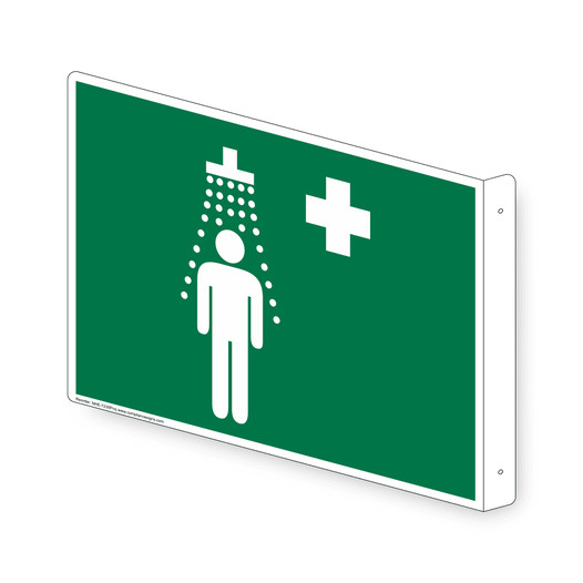 Projection-Mount Green [Graphic Only] SAFETY SHOWER Sign With Symbol NHE-7235Proj