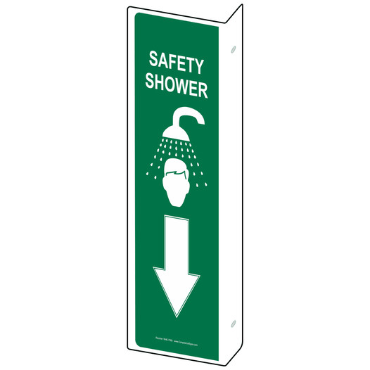 Projection-Mount Green SAFETY SHOWER Sign With Symbol NHE-7580Proj