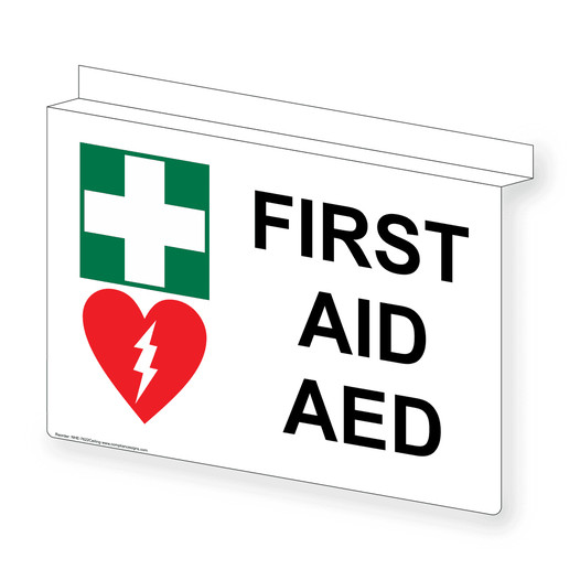 Ceiling-Mount FIRST AID AED Sign With Symbol NHE-7622Ceiling