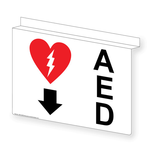 Ceiling-Mount AED (With Down Arrow) Sign With Symbol NHE-9436Ceiling