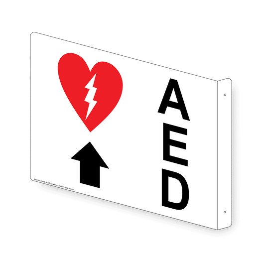 Projection-Mount White AED (With Up Arrow) Sign With Symbol NHE-9437Proj