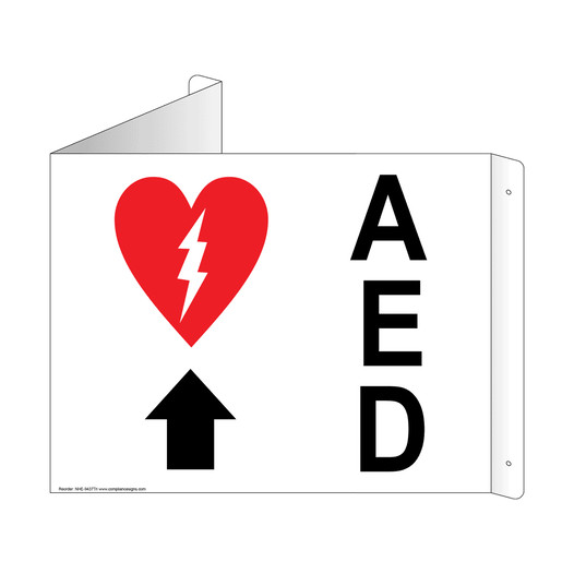 White Triangle-Mount AED (With Up Arrow) Sign With Symbol NHE-9437Tri