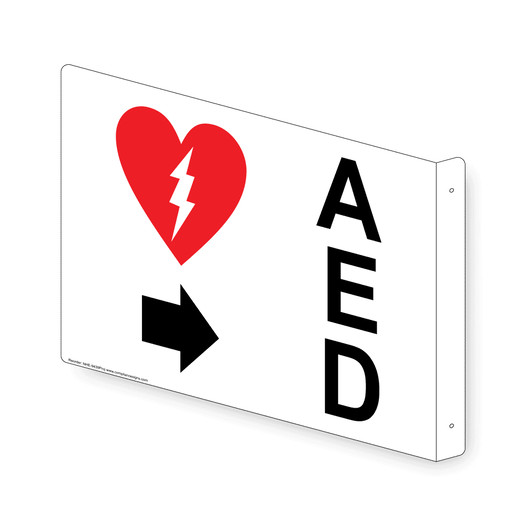 Projection-Mount White AED (With inward Arrow) Sign With Symbol NHE-9439Proj