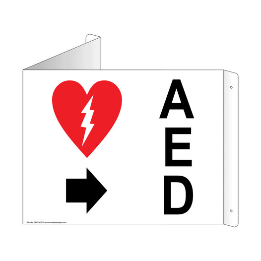 White Triangle-Mount AED (With Inward Arrow) Sign With Symbol NHE-9439Tri