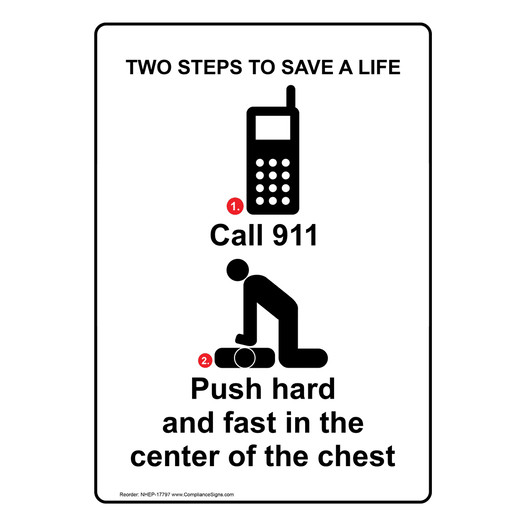 Portrait Two Steps To Save A Life Sign With Symbol NHEP-17797