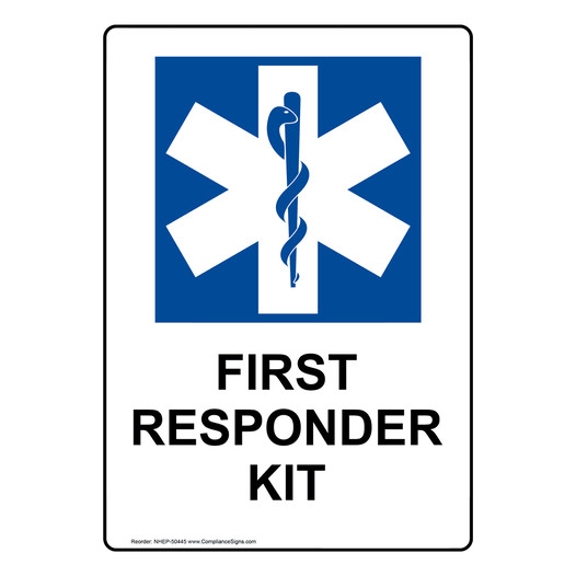Portrait FIRST RESPONDER KIT Sign with Symbol NHEP-50445