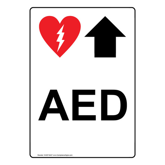 Portrait AED With Up Arrow Sign NHEP-9437
