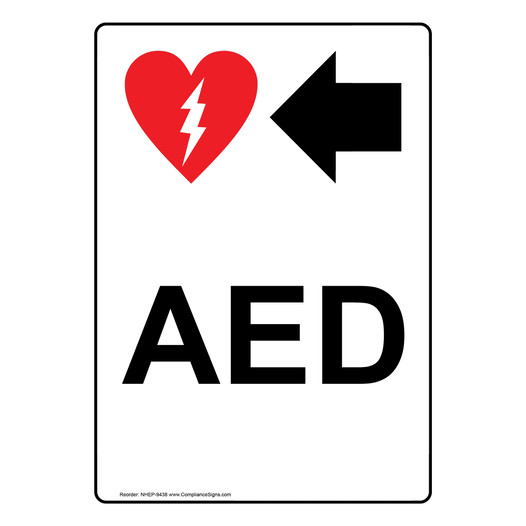 Portrait AED With Left Arrow Sign NHEP-9438