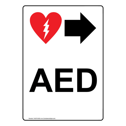 Portrait AED With Right Arrow Sign NHEP-9439