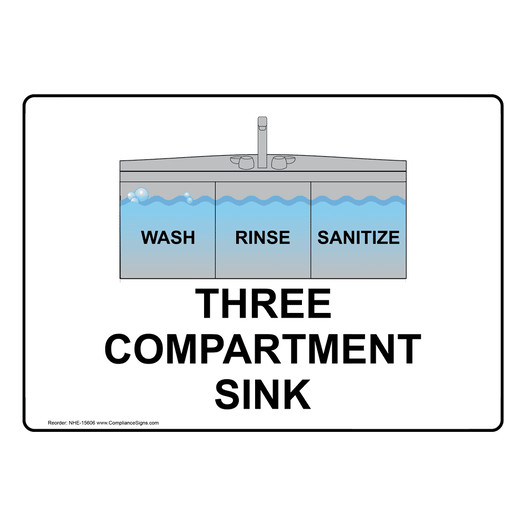 Three Compartment Sink Sign NHE-15606 Food Prep / Kitchen Safety