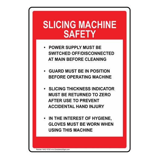 Slicing Machine Safety Sign for Safe Food Handling NHE-15720