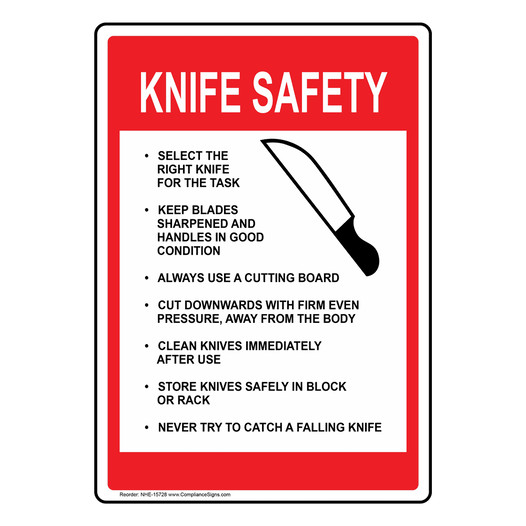 Knife Safety Sign for Safe Food Handling NHE-15728