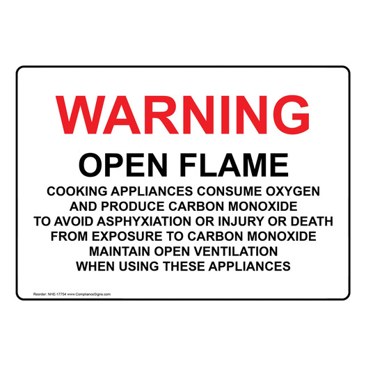 Warning Open Flame Cooking Appliances Consume Sign NHE-17754
