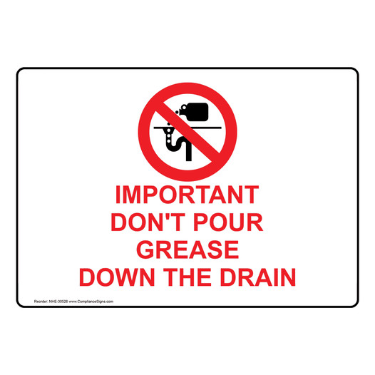 Important Don't Pour Grease Down The Drain Sign With Symbol NHE-30526