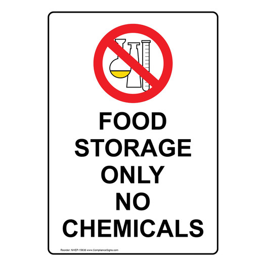 Portrait Food Storage Only No Chemicals Sign With Symbol NHEP-15636