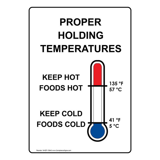 Portrait Proper Holding Temperatures Sign With Symbol NHEP-15640