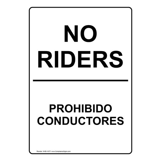 No Riders Bilingual Sign for Machinery NHB-14371