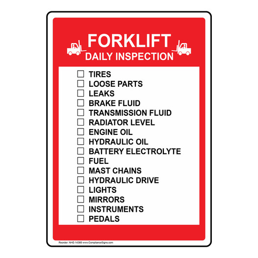 Forklift Daily Inspection Sign NHE-14368