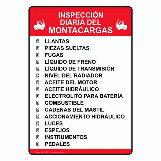 Forklift Daily Inspection Spanish Sign NHS-14368