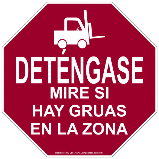 Stop Watch Out For Forklifts Spanish Sign NHS-9551 Machinery